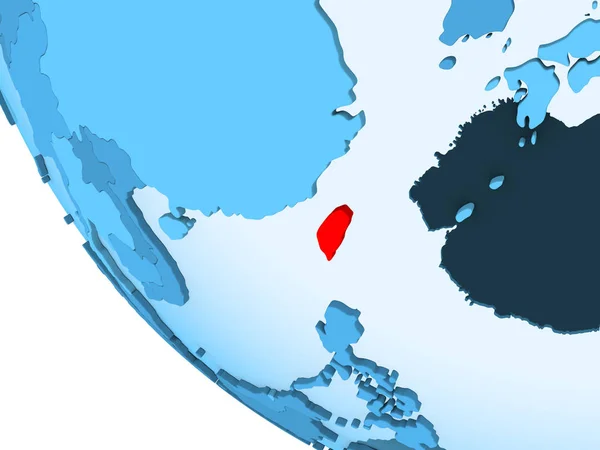 Tayvan Kırmızı Şeffaf Okyanuslar Ile Mavi Siyasi Dünya Üzerinde Vurgulanır — Stok fotoğraf