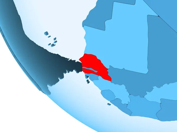 Senegal Gemarkeerd Het Rood Blauwe Politieke Wereldbol Met Transparante Oceanen — Stockfoto