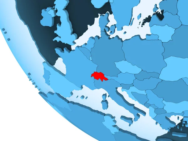 Швейцария Выделена Красным Голубом Политическом Глобусе Прозрачными Океанами Иллюстрация — стоковое фото
