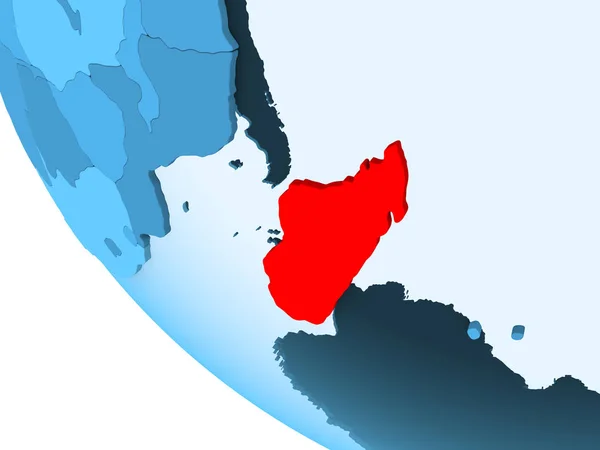 Μαδαγασκάρη Επισημαίνονται Κόκκινο Χρώμα Μπλε Πολιτικό Πλανήτη Διαφανή Ωκεανούς Απεικόνιση — Φωτογραφία Αρχείου