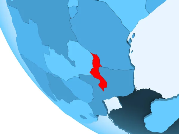 Малаві Виділено Червоним Кольором Синій Політичних Глобусом Допомогою Прозорих Океанів — стокове фото