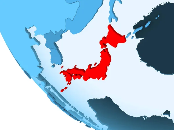 Giappone Evidenziato Rosso Sul Globo Politico Blu Con Oceani Trasparenti — Foto Stock