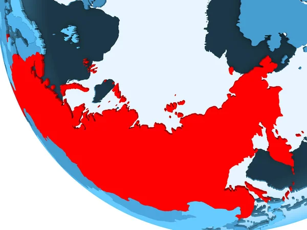 Rusya Kırmızı Şeffaf Okyanuslar Ile Mavi Siyasi Dünya Üzerinde Vurgulanır — Stok fotoğraf