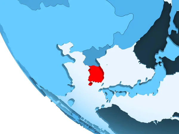 Νότια Κορέα Επισημαίνονται Κόκκινο Χρώμα Μπλε Πολιτικό Πλανήτη Διαφανή Ωκεανούς — Φωτογραφία Αρχείου