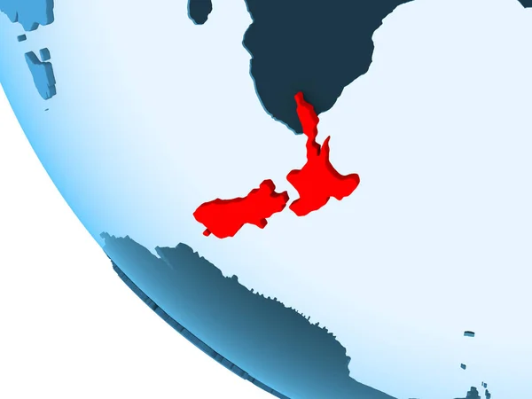 Nova Zelândia Destacou Vermelho Globo Político Azul Com Oceanos Transparentes — Fotografia de Stock