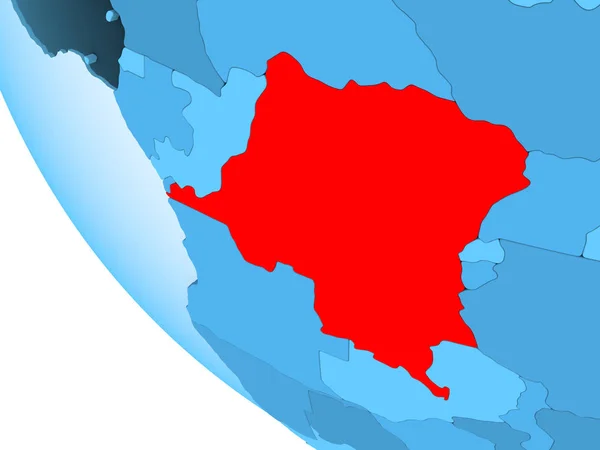 Demokratyczna Republika Konga Zaznaczone Czerwono Niebieski Globus Polityczny Przezroczystym Oceanów — Zdjęcie stockowe