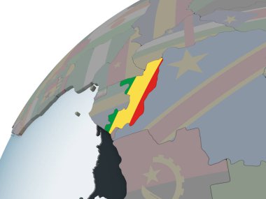 Kongo katıştırılmış bayrak ile siyasi dünya üzerinde. 3D çizim.
