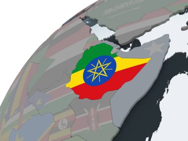 Etiyopya katıştırılmış bayrak ile siyasi dünya üzerinde. 3D çizim.