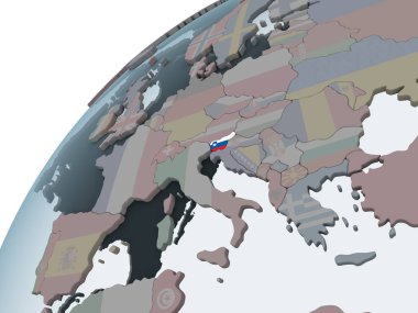 Slovenya katıştırılmış bayrak ile siyasi dünya üzerinde. 3D çizim.