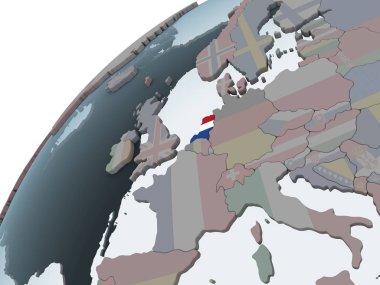 Hollanda katıştırılmış bayrak ile siyasi dünya üzerinde. 3D çizim.