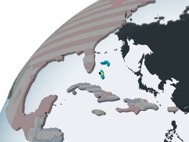 Bahamalar katıştırılmış bayrak ile siyasi dünya üzerinde. 3D çizim.