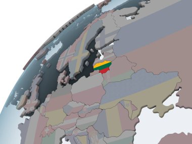 Litvanya katıştırılmış bayrak ile siyasi dünya üzerinde. 3D çizim.