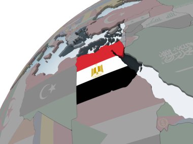 Mısır katıştırılmış bayrak ile siyasi dünya üzerinde. 3D çizim.