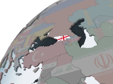 Georgia katıştırılmış bayrak ile siyasi dünya üzerinde. 3D çizim.