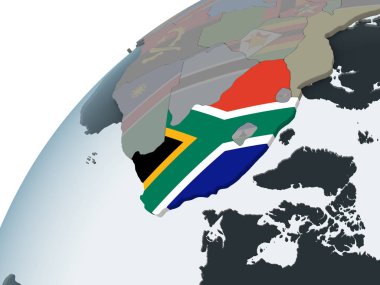 Güney Afrika katıştırılmış bayrak ile siyasi dünya üzerinde. 3D çizim.