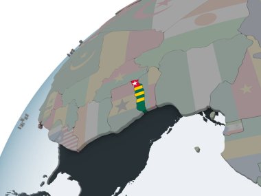 Togo katıştırılmış bayrak ile siyasi dünya üzerinde. 3D çizim.