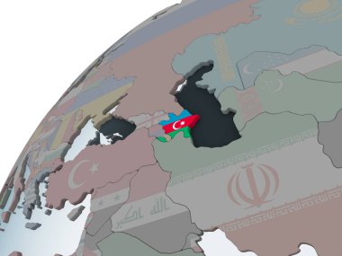 Azerbaycan katıştırılmış bayrak ile siyasi dünya üzerinde. 3D çizim.