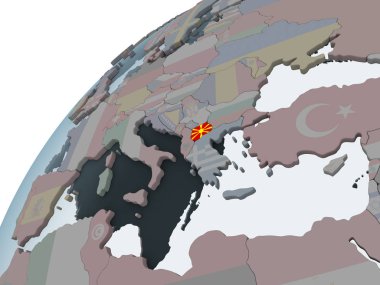 Makedonya katıştırılmış bayrak ile siyasi dünya üzerinde. 3D çizim.