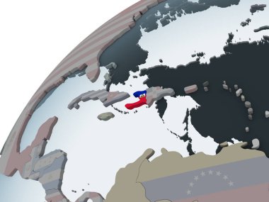 Haiti katıştırılmış bayrak ile siyasi dünya üzerinde. 3D çizim.