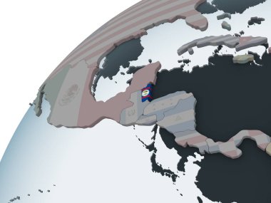 Belize katıştırılmış bayrak ile siyasi dünya üzerinde. 3D çizim.