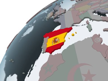 İspanya katıştırılmış bayrak ile siyasi dünya üzerinde. 3D çizim.
