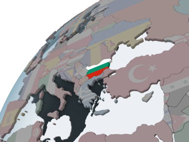 Bulgaristan katıştırılmış bayrak ile siyasi dünya üzerinde. 3D çizim.