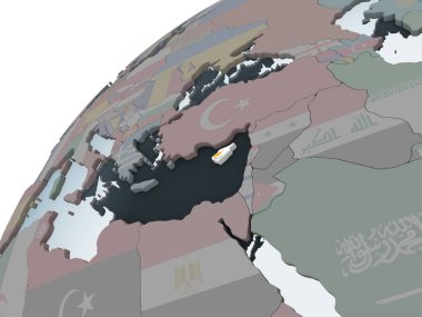 Kıbrıs katıştırılmış bayrak ile siyasi dünya üzerinde. 3D çizim.