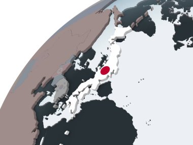 Japonya ile siyasi dünya üzerinde bayrak gömülü. 3D çizim.