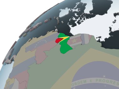 Guyana katıştırılmış bayrak ile siyasi dünya üzerinde. 3D çizim.