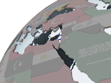 İsrail katıştırılmış bayrak ile siyasi dünya üzerinde. 3D çizim.