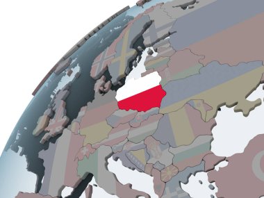 Polonya katıştırılmış bayrak ile siyasi dünya üzerinde. 3D çizim.