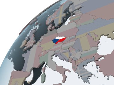 Çek Cumhuriyeti katıştırılmış bayrak ile siyasi dünya üzerinde. 3D çizim.