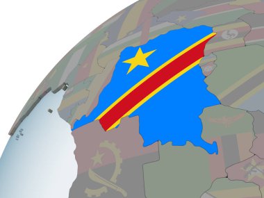 Demokratik Kongo Cumhuriyeti katıştırılmış bayrak ile siyasi dünya üzerinde. 3D çizim.