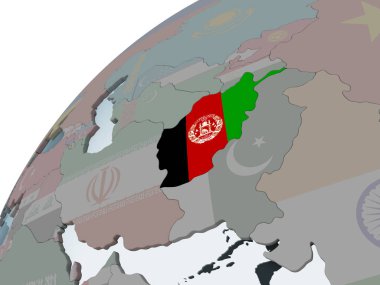 Afganistan katıştırılmış bayrak ile siyasi dünya üzerinde. 3D çizim.
