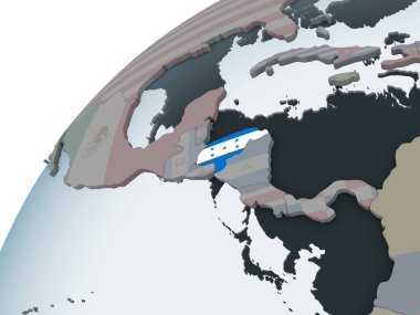 Honduras katıştırılmış bayrak ile siyasi dünya üzerinde. 3D çizim.