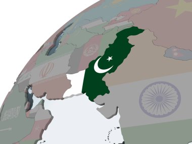 Pakistan katıştırılmış bayrak ile siyasi dünya üzerinde. 3D çizim.