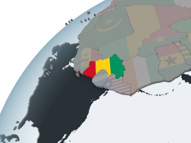 Gine katıştırılmış bayrak ile siyasi dünya üzerinde. 3D çizim.