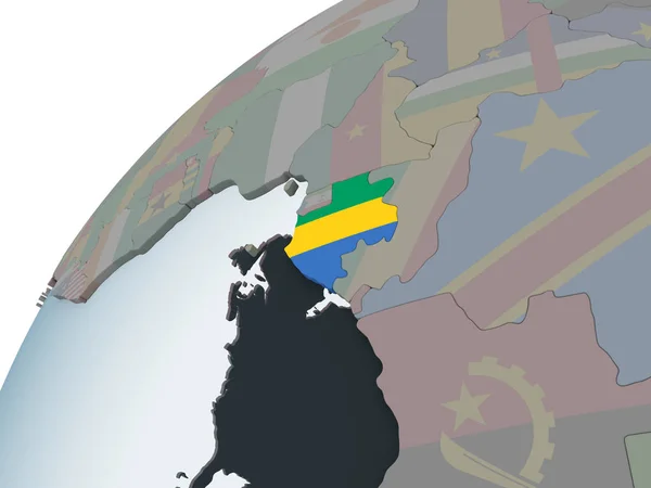 Gabon Politieke Wereldbol Met Ingesloten Vlag Illustratie — Stockfoto