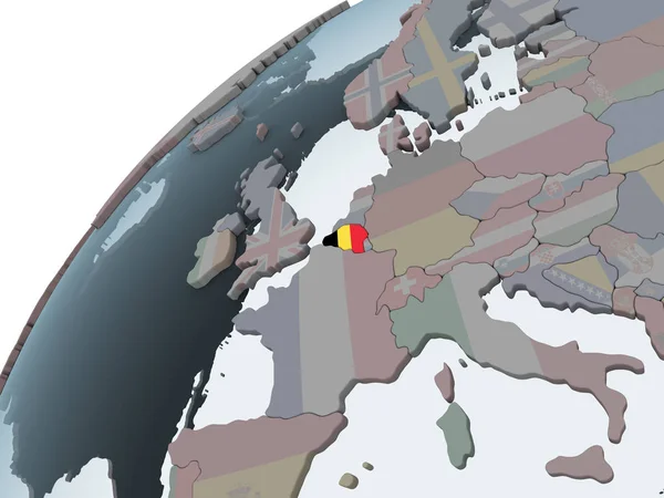 Belgien Auf Politischem Globus Mit Eingebetteter Flagge Illustration — Stockfoto