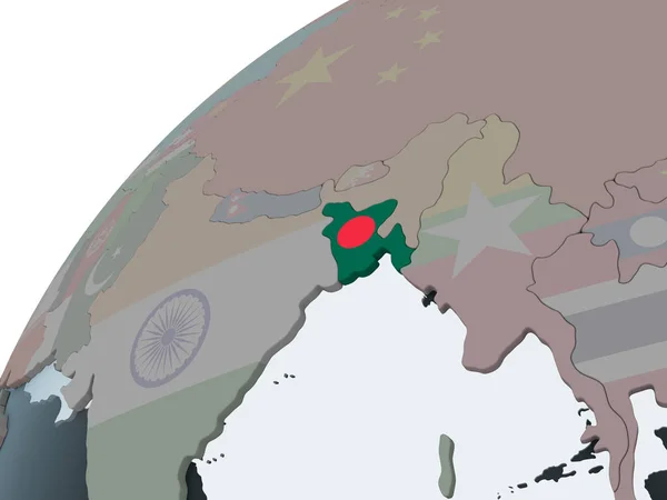 Bangladesh Auf Dem Politischen Globus Mit Eingebetteter Flagge Illustration — Stockfoto