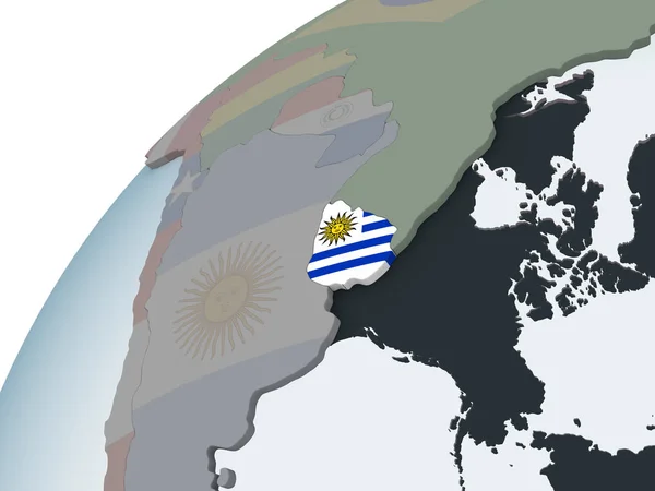 Уругвай Політичні Глобусом Допомогою Вбудованих Прапор Ілюстрація — стокове фото