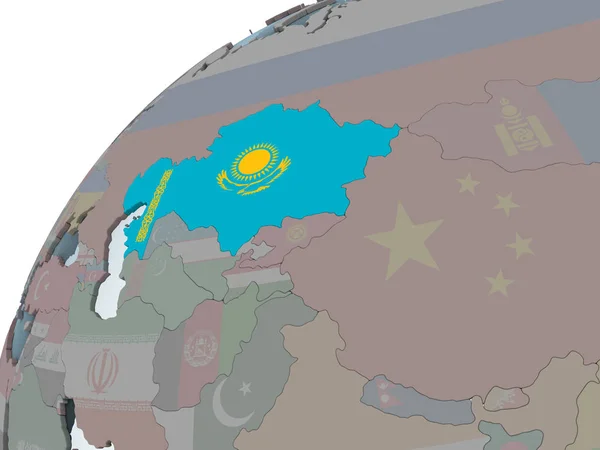 Kazajstán Mundo Político Con Bandera Incrustada Ilustración — Foto de Stock