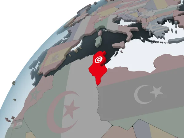 Tunezja Globus Polityczny Flagą Osadzonych Ilustracja — Zdjęcie stockowe