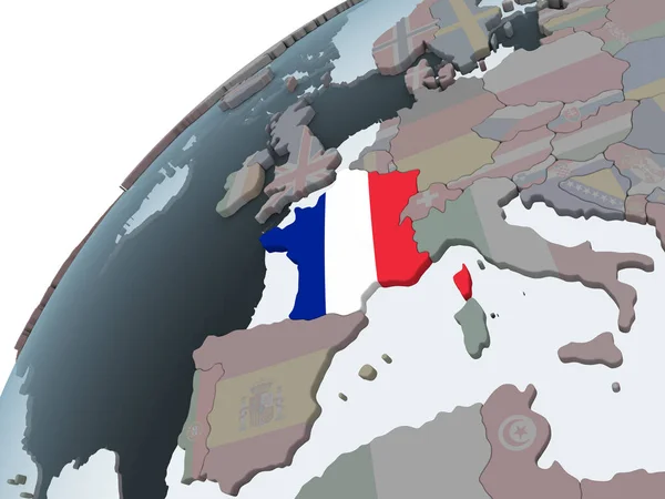France Sur Globe Politique Avec Drapeau Intégré Illustration — Photo