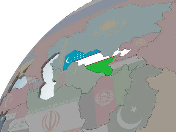 乌兹别克斯坦关于嵌入式旗政治地球仪 — 图库照片
