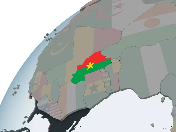 Burkina Faso Globo Político Com Bandeira Embutida Ilustração — Fotografia de Stock