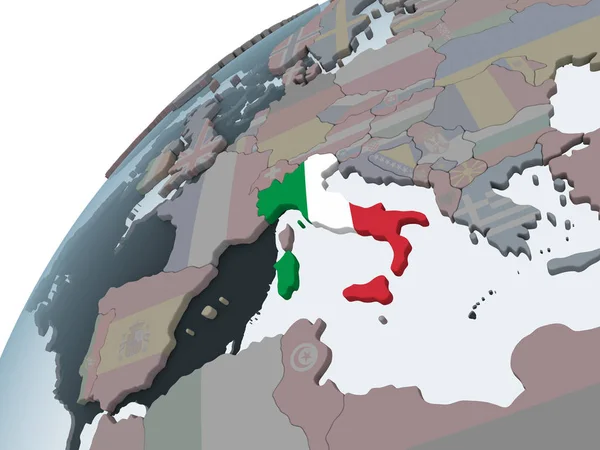 Italië Politieke Wereldbol Met Ingesloten Vlag Illustratie — Stockfoto