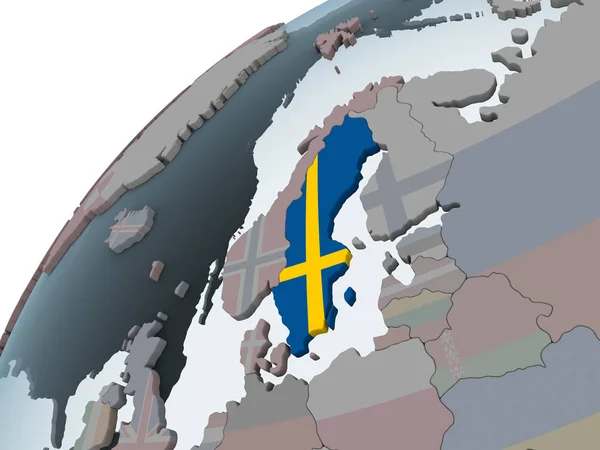 Svezia Sul Globo Politico Con Bandiera Incorporata Illustrazione — Foto Stock