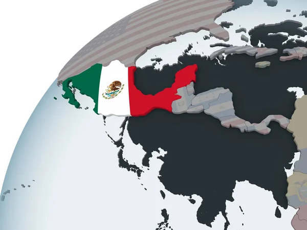 Meksyk Globus Polityczny Flagą Osadzonych Ilustracja — Zdjęcie stockowe