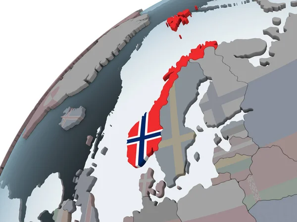 Norge Politiska Jordglob Med Inbäddade Flagga Illustration — Stockfoto